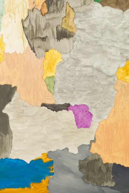 Andreas Eriksson, 'Semaphore (land)', 2021. Egg oil
tempera, acrylic and oil on canvas, 195 x 240 cm
(76 3/4 x 94 1/2 in). Framed 199 x 244 cm
(78 3/8 x 96 1/8 in). Copyright Andreas Eriksson.
Courtesy the artist and Stephen Friedman Gallery,
London.