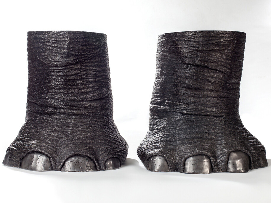 Katherine Taylor, Bark Feet, 2014, aluminum, 20 x 16 x 20 inches each. Courtesy Skoto Gallery