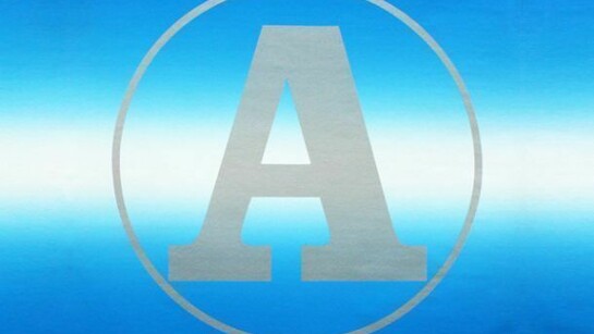 Alphabet (Blue & Silver A), 2011, Silkscreen and Rainbow Roll on canvas