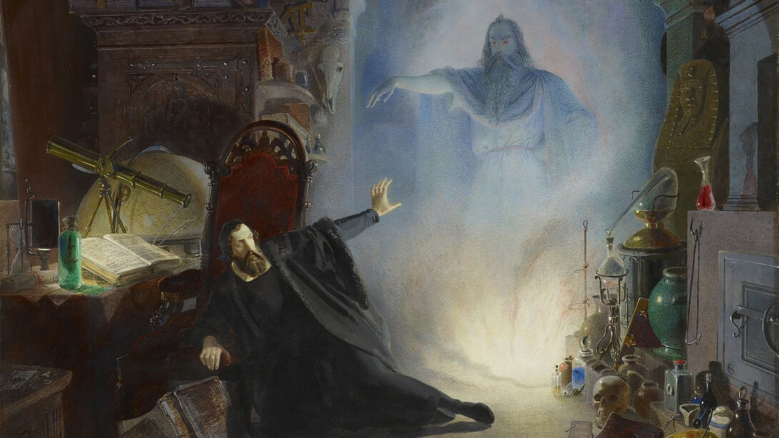 Scene from Goethe's Faust: The Appearance of the Spirit of the Earth by Edward Henry Corbould depicts a pivotal moment from Goethe's Faust, where Faust, in his search for deeper knowledge and experience, encounters the Spirit of the Earth