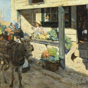 Stanhope Alexander Forbes RA NEAC, Sunshine and Shadow - The Village Shop Above Newlyn Harbour, 1909, Oil on canvas, 63.5 x 83 cm