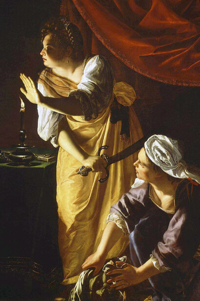 Artemisia Gentileschi, Judith und ihre Magd mit dem Haupt des Holofernes, Ausschnitt, 1623-25, Öl auf Leinwand, 184 x 141,6 cm, © The Detroit Institute of Art – Gift of Mr. Leslie H. Green (52.253)