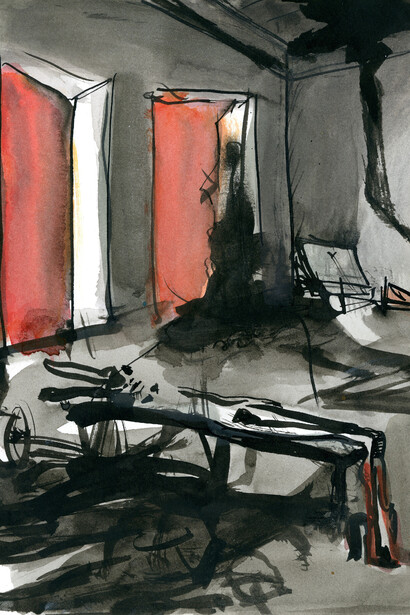 Moyna Flannigan, Drawing number 59, 2015, Indian ink & gouache, 8 1/4 x 5 3/4 in/
21 x 14.5 cm