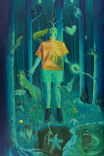 Linus Borgo,
I Sing the Body Electric (detail), 2022.
Oil on Canvas,
104" x 62" (264.2 x 157.5 cm)
©
Linus Borgo. Courtesy of the artist and Yossi Milo, New York