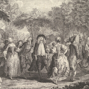 After Gabriel de Saint-Aubin, etched by Pierre François Basan, The carnival of Parnassus, 1761–62. Courtesy of the Metropolitan Museum of Art 