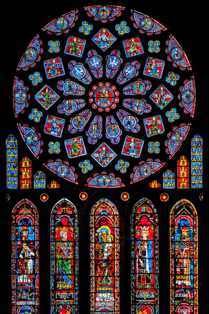 La rosace nord de la cathédrale de Chartres, baie 121 Vitraux de la façade du transept nord, 27 septembre 2015