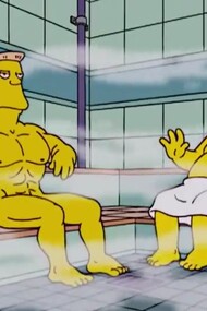 McBain-Rainier Wolfcastle en la sauna con Homer Simpson