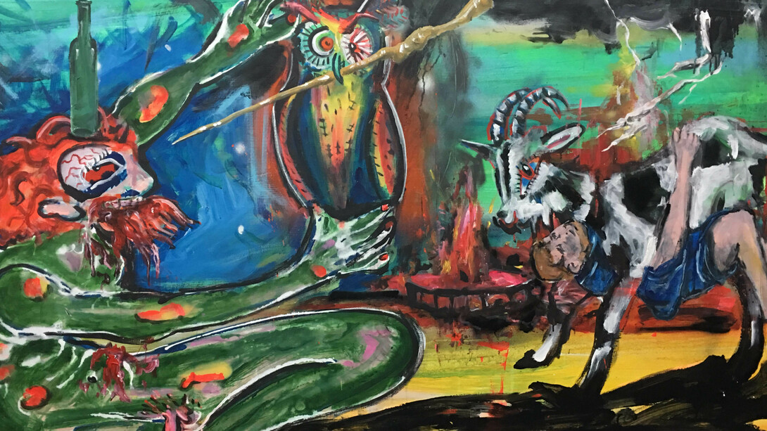 Polyphemus gets Drunk, 48x72, Acrylic on Linen, 2018.