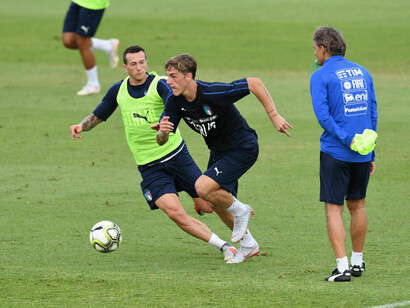Roberto Mancini durante un allenamento della Nazionale