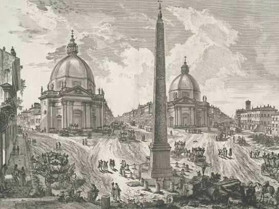 This work on view until the week of March 10, 2014. Giovanni Battista Piranesi (Italian, Mogliano Veneto 1720–1778 Rome). The Piazza del Popolo, ca. 1750, Etching. The Metropolitan Museum of Art, Harris Brisbane Dick Fund, 1937 (37.45.3(49)). Image: © The Metropolitan Museum of Art, New York