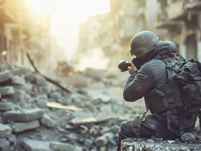 A photojournalist risks their life to capture the harsh realities of war zones and conflict areas, shedding light on humanitarian crises through powerful images