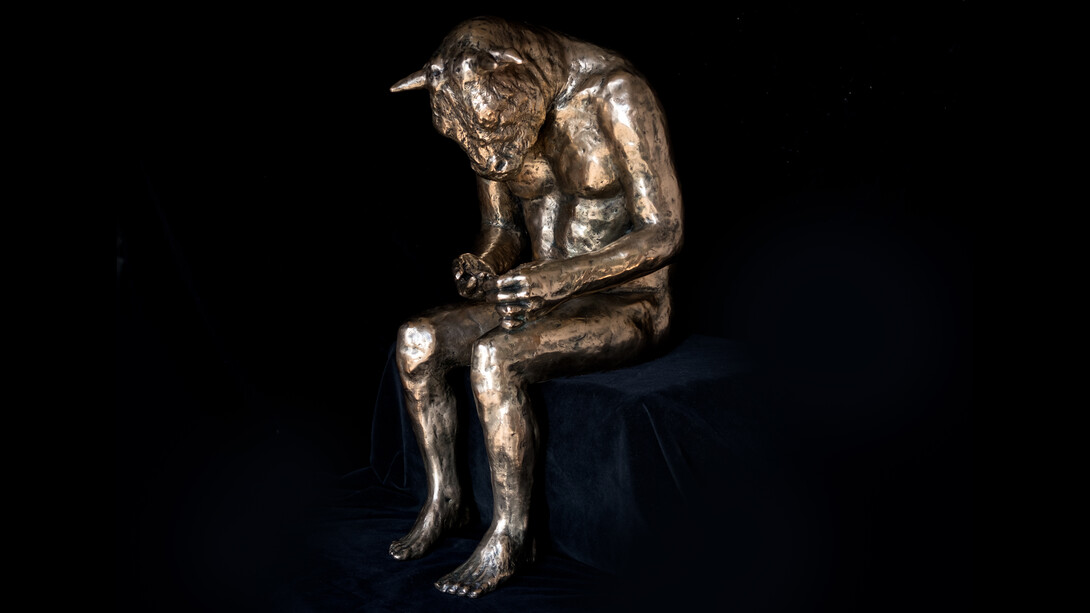 "Reading Minotaur (polished bronze)” (23" x 14" x 11”, 58.5 x 35.5 x 30cm)