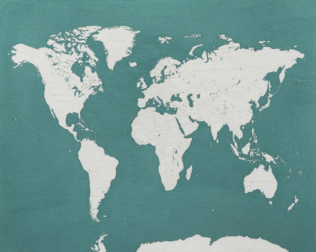Satoru Aoyama, Map of The World (Dedicated to unknown Embroiderers), 2016, embroidery (polyester and luminous thread) on polyester, 66 x 80.5 cm (unframed), 77 x 96 x 7 cm (framed), © AOYAMA Satoru, courtesy of Mizuma Art Gallery
