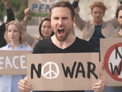 Young activists passionately participating in an anti-war protest, advocating for peace and unity