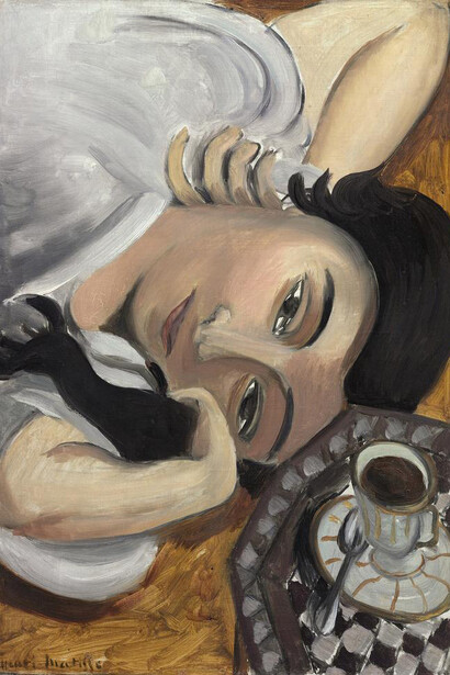 Henri Matisse, Laurette with a Cup of Coffee, 1916–17. Oil on canvas 22 11/16 × 15 11/16 in. (57.6 × 39.8 cm). The Art Institute Chicago, Estate of Marguerita S. Ritman; Marian and Samuel Klasstorner Endowment; through prior gifts of Philip D. Armour; through prior bequests of Dorothy C. Morris and Marguerita S. Ritman. © 2019 Succession H. Matisse / Artists Rights Society (ARS), New York)
Photo: The Art Institute of Chicago/Art Resource, NY