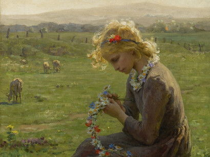 Virginie Demont-Breton, Niña con una guirnalda de flores silvestres