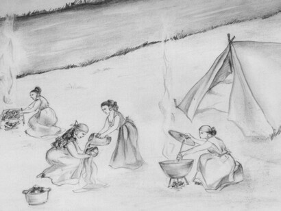 Disegno di Rasim Sejdić, "le donne cucinano