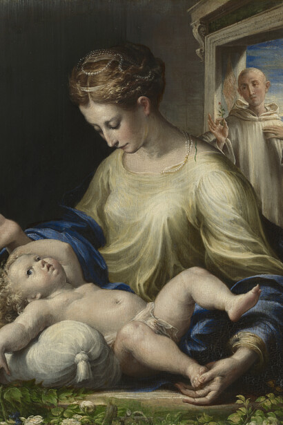 Parmigianino (Girolamo Francesco Mazzola) (Parma 1503–1540 Casalmaggiore/Parma) -
The Virgin with Child and a Monk, c.1530
Wood, 27.3 x 21.6 cm - From the Kammergalerie of Maximilian I, Elector of Bavaria - Inv. No. 5289