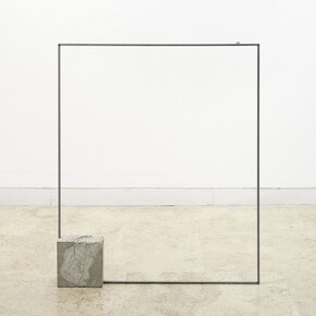 Rowena Harris, Searching for a sense of balance (part 1), 2015, steel, concrete, silicon rubber, chewing gum, bronze cast from 3D printed inner ear, 113 x 94 x 9 cm