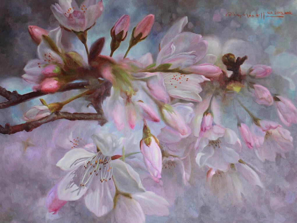 Ricky Montilla, Cherry Blossoms, Oil on Canvas, 18" x 24"