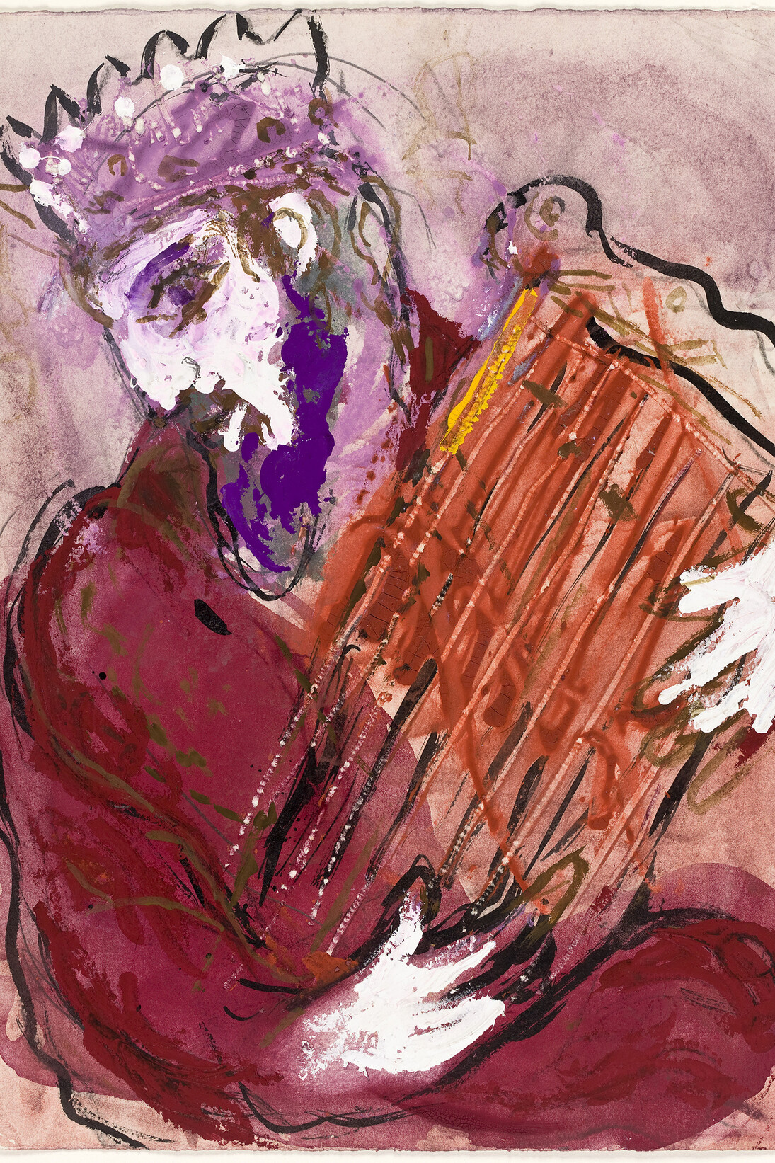 Marc Chagall, Davide, 1956, Disegno per l'edizione Verve della Bibbia (nn. 33-34), Inchiostro di china, gouache, acquerello e grafite su carta, 35,6 x 26,5 cm, Dono di Ida Chagall, Parigi, © Chagall ® by SIAE 2015