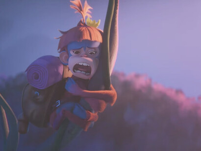 Ozi clinging to a tree in Ozi: Voice of the Forest