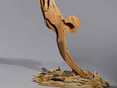 Mario Ceroli, Tuffatore, 1990
Russian pine wood
cm 240 x 118 x 50 / in 94.5 x 46.5 x 19.7
Courtesy Tornabuoni Art. Detail