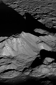 The central peak of the Moon's Tycho crater, reaching 2 kilometres above the crater floor, captured by the Lunar Reconnaissance Orbiter