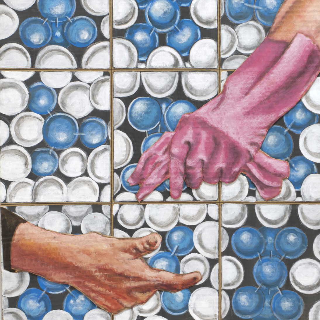 L'homme aux gants-technicien de surface, collage on cardboard, 60 x 50 cm, 2014