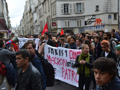 Manifestation de masse contre la réforme du droit du travail du président français Emmanuel Macron, grève des fonctionnaires et manifestation à Paris, le 10 octobre 2017. Photo de Jeanne Menjoulet
