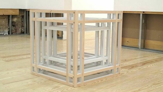 Adam Marnie, Inward Object II, 2013, maple, wood putty, spray paint, 24 x 24 x 24 inches