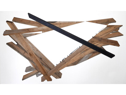 Michael Zelehoski, Inversion Therapy (Blackslash), 2015, Assemblage with repurposed wood and phenolic plywood, 140 x 243 cm / 55 x 95 in.