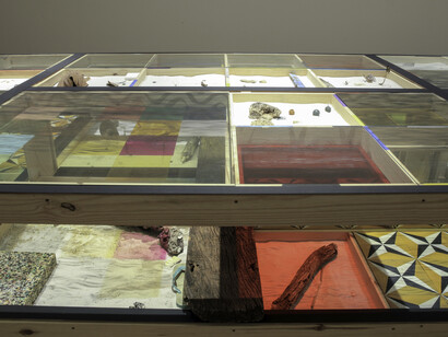 Luiz Zerbini Natureza Espiritual da Realidade, 2012-2015, Mixed media, 10 tables, 200 x 100 cm each
table. Photo: João Januário, Exhibition view, "Luiz
Zerbini | Pinturas" Casa Daros, Rio de Janeiro, 2014