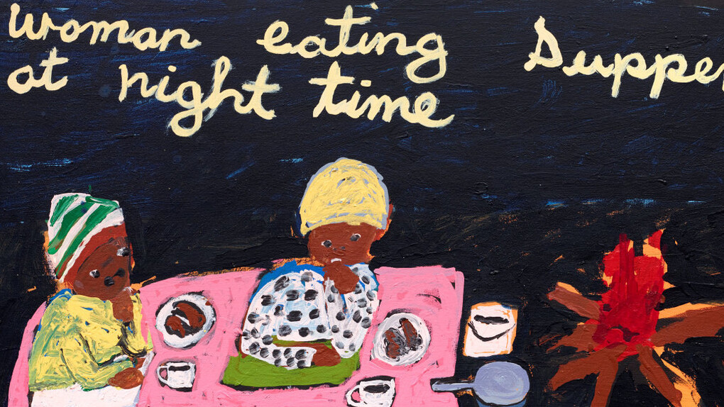 Sally M Nangala Mulda, Women eating supper at night time, 2018. Courtesy of the Country on which the Art Gallery of NSW