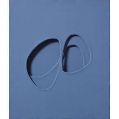 Paolo Scheggi, Zone riflesse, 1965, Blue acrylic on three superimposed canvases, cm 60 x 50 x 5.5 / in 23.6 x 19.7 x 2.2. Courtesy Tornabuoni Art © Paolo Scheggi / SIAE