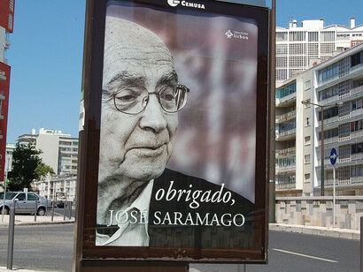 Cartel de agradecimiento a Saramago en Lisboa