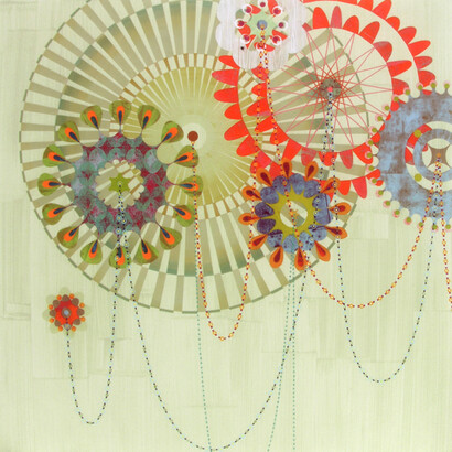 Rex Ray, Cyphellae, 2006, painted and cut paper on oil on linen, 76x76 inches. Courtesy of Gallery 16