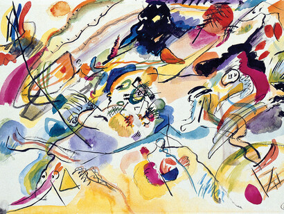 Wassily Kandinsky, Study for “Composition VII”,
1913,
Watercolour, Indian ink and pencil on paper, mounted on grey paper, 18.5 x 27.1 cm,
Städtische Galerie im Lenbachhaus, Munich