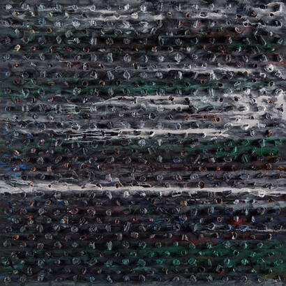 Thaier Helal, Assi River, 2013, Mixed media on canvas, 170 x 170 cm