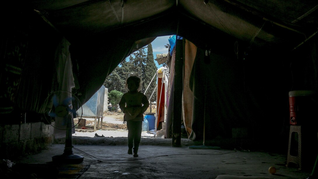 Child in a temporary shelter