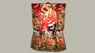 Uchikake with Imperial autumn plants, butterflies, and flying cranes by Hanae Mori © Alma Reyes