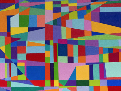 Peripheral thought, house photo word movie paint, singular color. Courtesy of Lora Schlesinger Gallery