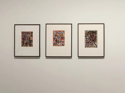 FN Souza, Drawings and chemical alterations, exhibition view. Courtesy of Emami Art