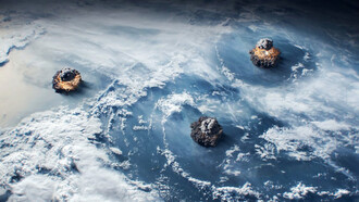 Simulación de tres bombas nucleares vistas desde el espacio