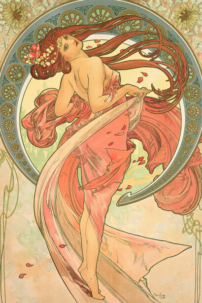 Alphonse Mucha, The arts: dance (detail), 1898. Courtesy of Nelson-Atkins Museum © 2025 Mucha Trust.