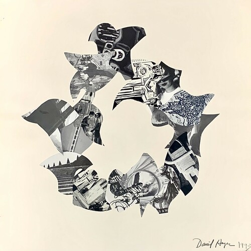 David Hayes, Study for oval wall relief sculpture, paper collage, mounted on paper, 22x22.50 in