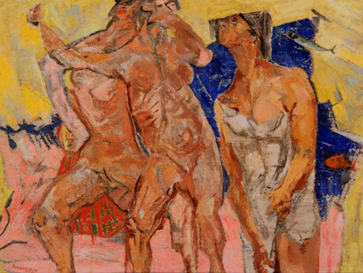Fausto Pirandello, Bagnanti, 1949, olio su cartone