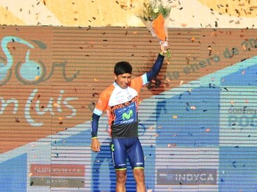 Nairo Quintana en el podio de la Etapa 5 del Tour de San Luis 2014, donde logró ser campeón absoluto