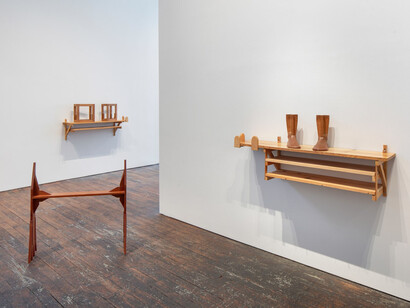 Alex Hay, Wood furniture, objects, exhibition view. Courtesy of Peter Freeman, Inc. Gallery