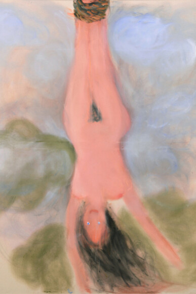 Laure Prouvost, Woman Upsidedown, 2011, oil on canvas with audio, 189.9 x 145.3 cm, 2:28 min (looped), Courtesy of the artist and Motinternational London & Brussels